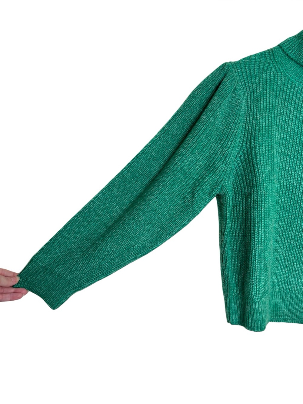 NWT J. Crew sweater green puff sleeve turtleneck cowl size medium - Picture 3 of 6
